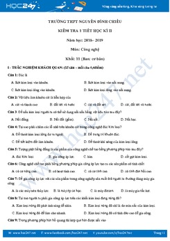Đề kiểm tra giữa HK2 môn Công Nghệ 11 năm 2019 trường THPT Nguyễn Đình Chiểu