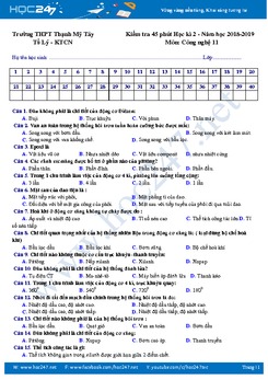 Đề trắc nghiệm HK2 môn Công Nghệ 11 trường THPT Thạnh Mỹ Tây năm 2019