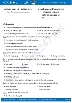 Đề kiểm tra giữa HK2 môn Công Nghệ 10 năm 2019 trường THPT Lý Thường Kiệt