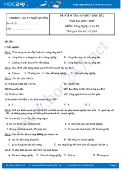 Bộ 2 đề kiểm tra giữa HK2 môn Công Nghệ 10 năm 2019 trường THPT Ngô Quyền