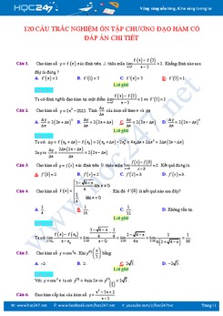 120 câu trắc nghiệm ôn tập chương Đạo hàm có đáp án chi tiết năm học 2018 - 2019