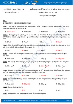 Bộ 2 đề kiểm tra giữa HK2 môn Vật lý 10 năm 2019 trường Chuyên Huỳnh Mẫn Đạt