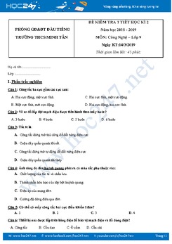 Đề và đáp án kiểm tra giữa HK2 môn Công Nghệ 9 trường THCS Minh Tân năm 2019