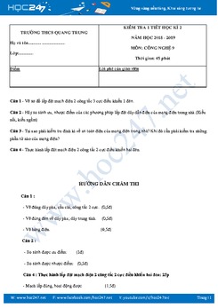 Đề kiểm tra giữa HK2 môn Công Nghệ lớp 9 năm 2019 trường THCS Quang Trung