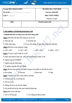 Đề kiểm tra giữa HK2 môn Công Nghệ lớp 6 năm 2019 trường THCS Hoàng Diệu