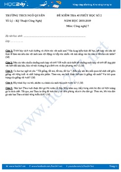 Đề kiểm tra 45p HK2 môn Công Nghệ 7 trường THCS Ngô Quyền năm 2019
