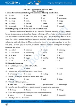 Đề thi kiểm tra giữa HK2 Tiếng Anh lớp 11 chương trình cơ bản