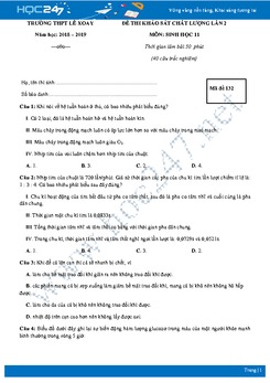 Đề thi KSCL môn Sinh lớp 11 - Trường THPT Lê Xoay - Lần 2