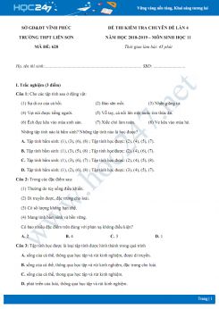Đề kiểm tra 1 tiết HK2 môn Sinh lớp 11 - Trường THPT Liễn Sơn