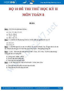 Bộ 10 đề thi thử HK2 môn Toán 8 năm 2018