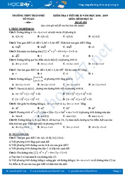 Bộ đề kiểm tra 1 tiết Chương 3 Hình học 10 Trường THPT Trần Phú năm học 2018 - 2019