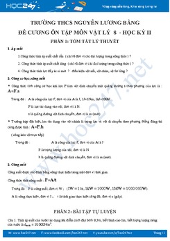 Đề cương ôn thi HK2 môn Vật Lý 8 năm 2019 trường THCS Nguyễn Lương Bằng