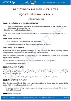 Đề cương ôn tập môn Vật lí lớp 9 Học kì 2 năm học 2018-2019