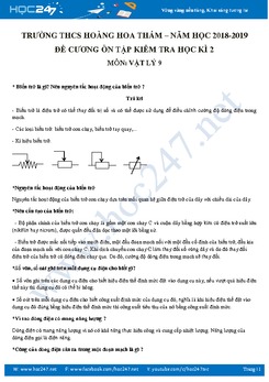 Đề cương ôn tập HK2 môn Vật lý 9 năm 2019 trường THCS Hoàng Hoa Thám