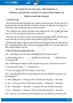 Đề cương ôn tập môn Sinh lớp 11 HK2 năm 2018 - 2019