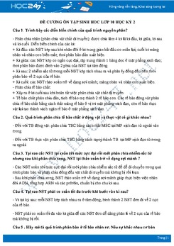 Đề cương ôn tập môn Sinh lớp 10 HK2 năm 2018 - 2019