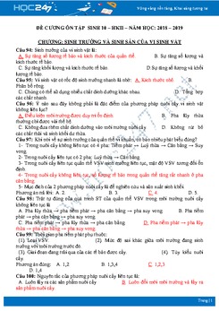 Đề cương ôn tập môn Sinh 10 - Chương Sinh trưởng và sinh sản của vi sinh vật