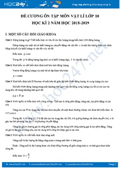 Đề cương ôn tập môn Vật lí lớp 10 Học kì 2 năm học 2018-2019
