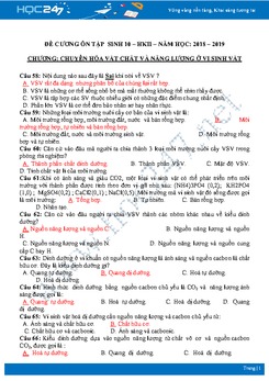 Đề cương ôn tập môn Sinh lớp 10 - Chương Chuyển hóa vật chất và năng lượng ở VSV