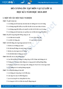 Đề cương ôn tập môn Vật lí lớp 11 Học kì 2 năm học 2018-2019