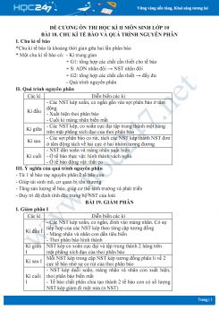Đề cương ôn tập môn Sinh lớp 10 HK2 - Lý thuyết