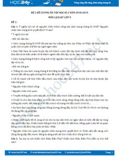 Bộ đề cương ôn tập học kì 2 năm 2018-2019 môn Lịch sử lớp 9
