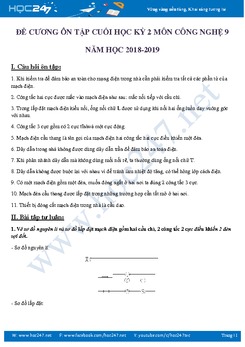 Đề cương ôn tập cuối Học kỳ 2 môn Công nghệ 9 năm học 2018-2019