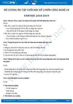 Đề cương ôn tập cuối Học kỳ 2 môn Công nghệ 10 năm học 2018-2019