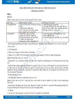 Bộ đề cương ôn tập học kì 2 năm 2018-2019 môn Địa lý lớp 9