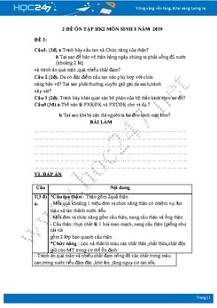 Đề ôn tập HK2 môn Sinh 8 năm 2019