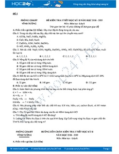 Bộ 5 đề kiểm tra 1 tiết HK2 môn Hóa 8 năm 2019