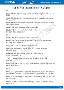 Đề ôn tập HK2 môn Sinh 8 năm 2019-Lần 1