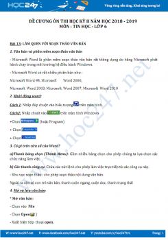 Đề cương ôn thi HK2 môn Tin học lớp 6 năm 2018-2019