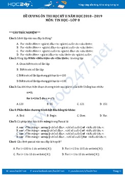 Đề cương ôn thi HK2 môn Tin học lớp 8 năm 2018-2019