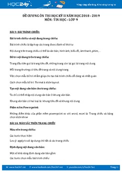 Đề cương ôn thi HK2 môn Tin học lớp 9 năm 2018-2019