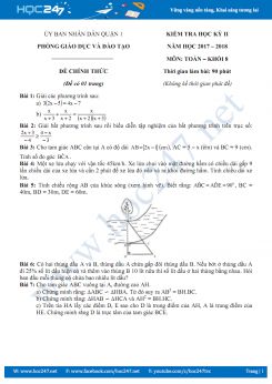 Bộ 2 đề thi HK2 môn Toán lớp 8 năm 2018 các quận TP. HCM