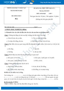 Bộ đề kiểm tra 1 tiết HK2 môn Sinh 7 năm 2019-Phòng GD&ĐT Pleiku