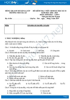 Bộ 3 đề kiểm tra 1 tiết HK2 môn Sinh 9 năm 2019