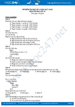 Bộ đề thi HK2 môn Tin học lớp 11 năm 2017-2018