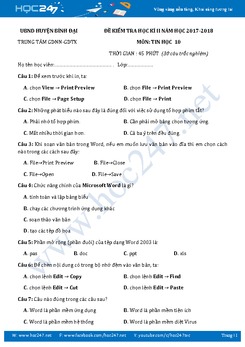 Bộ đề thi HK2 môn Tin học lớp 10 năm 2017-2018