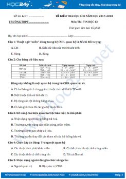 Bộ đề thi HK2 môn Tin học lớp 7 năm 2017-2018 có đáp án