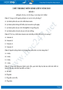 2 Đề thi HK2 môn Sinh lớp 8 năm 2019