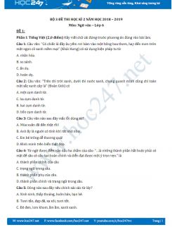 Bộ 3 đề kiểm tra HK2 môn Ngữ văn lớp 6 năm 2018-2019