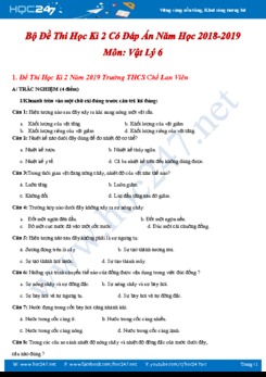 Bộ 3 đề thi Học kì 2 có đáp án môn Vật lý 6 năm học 2018-2019