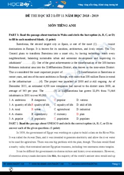 Đề thi HK2 Tiếng Anh lớp 11 năm 2019 có đáp án