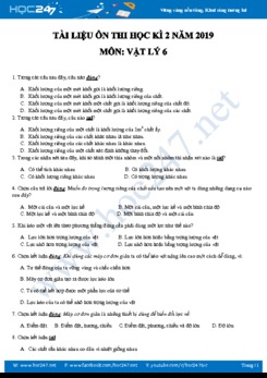 Bộ câu hỏi trắc nghiệm Vật lý 6 có đáp án ôn thi HK2 năm 2019