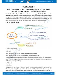 Dàn ý phân tích vẻ đẹp tâm hồn của người tù cách mạng qua hai bài thơ Khi con tu hú và Ngắm trăng