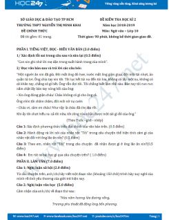 Đề kiểm tra HK2 môn Ngữ văn lớp 10 năm 2018-2019, trường THPT Nguyễn Thị Minh Khai
