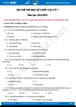 Bộ 5 đề thi HK2 môn Vật lý 7 năm học 2018-2019 có đáp án hướng dẫn