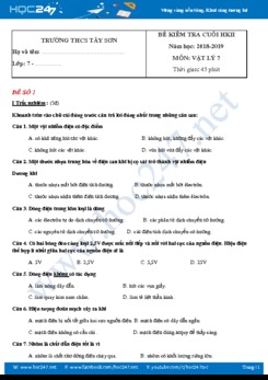 Bộ 2 đề thi cuối Hk2 môn Vật lý 7 năm 2019 trường THCS Tây Sơn